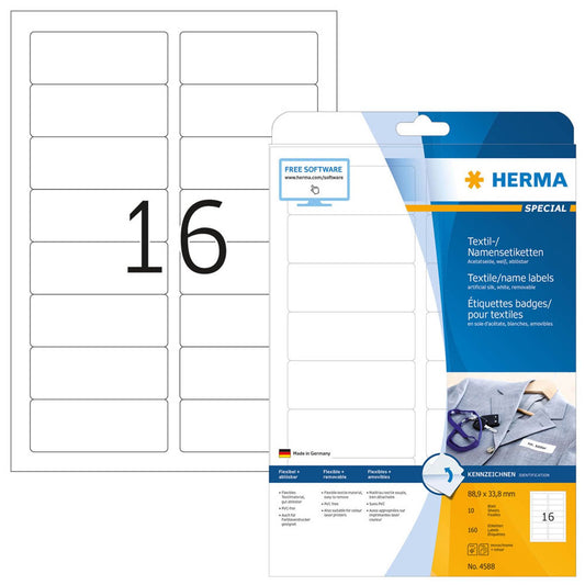HERMA Namensetiketten weiß 88,9 x 33,8 mm | 4588 | 1 Pack = 10 Blatt