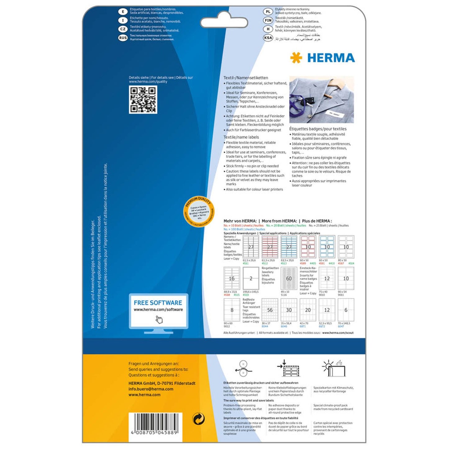 HERMA Namensetiketten weiß 88,9 x 33,8 mm | 4588 | 1 Pack = 10 Blatt