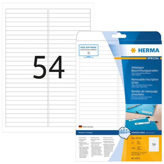 HERMA Etiketten weiß 96,0 x 10,0 mm | 10015 | 1 Pack = 25 Blatt
