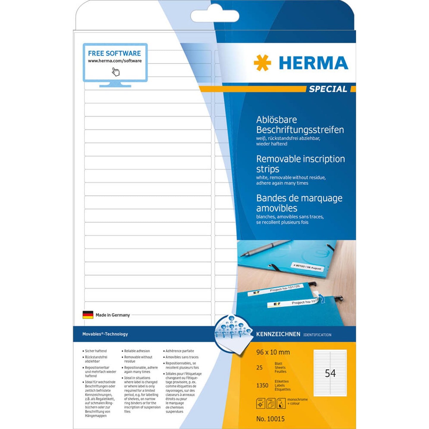 HERMA Etiketten weiß 96,0 x 10,0 mm | 10015 | 1 Pack = 25 Blatt