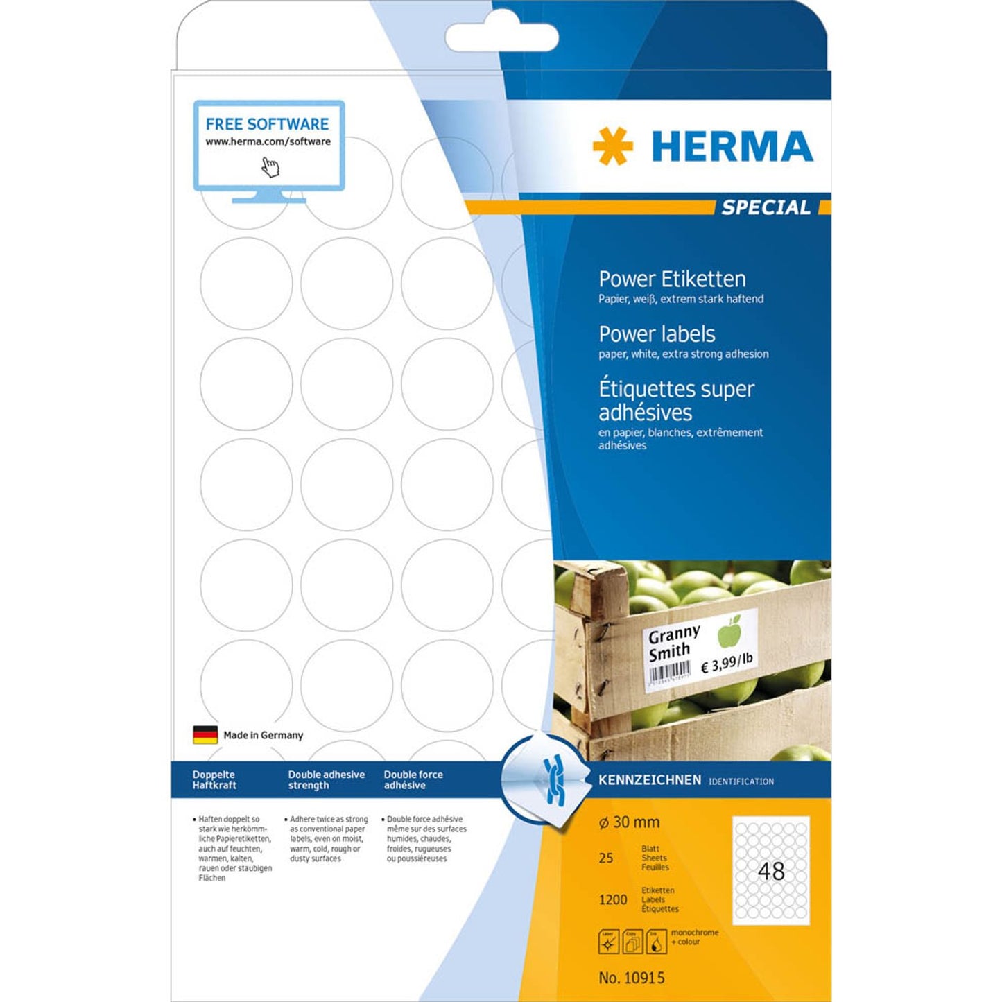 HERMA Power-Etiketten weiß 30,0 x 30,0 mm | 10915 | 1 Pack = 25 Blatt