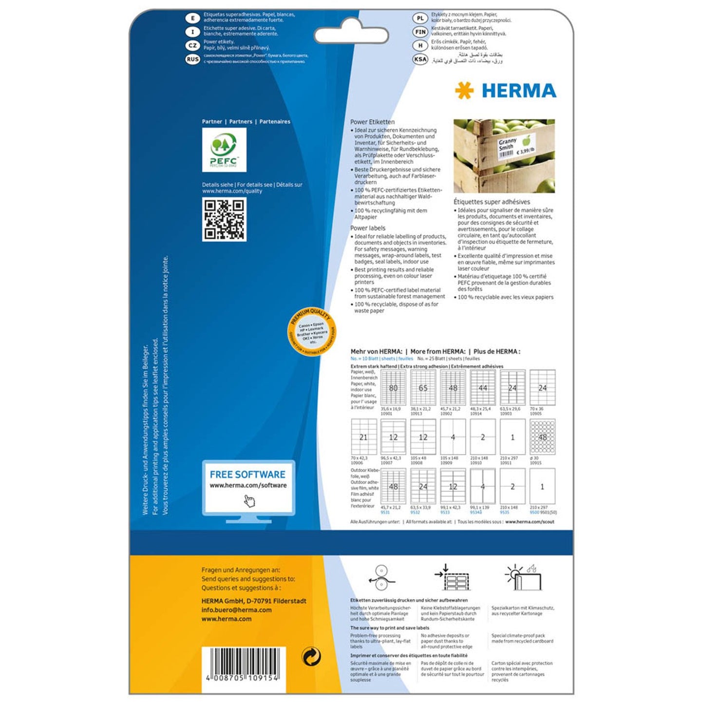 HERMA Power-Etiketten weiß 30,0 x 30,0 mm | 10915 | 1 Pack = 25 Blatt