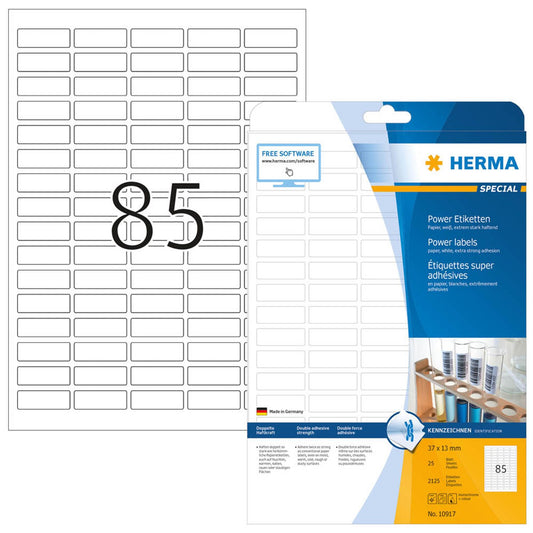 HERMA Power-Etiketten weiß 37,0 x 13,0 mm | 10917 | 1 Pack = 25 Blatt