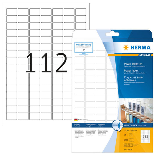 HERMA Power-Etiketten weiß 25,4 x 16,9 mm | 10916 | 1 Pack = 25 Blatt