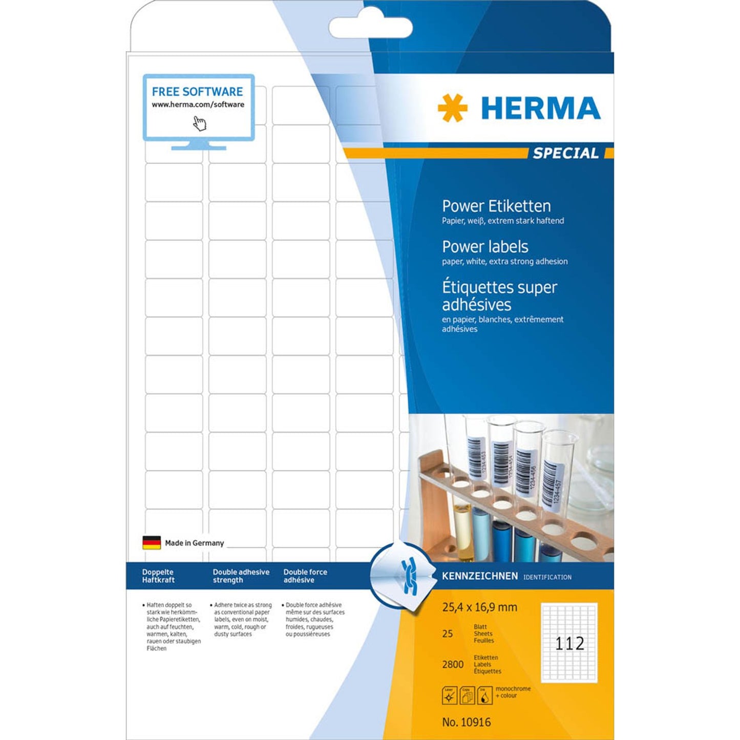 HERMA Power-Etiketten weiß 25,4 x 16,9 mm | 10916 | 1 Pack = 25 Blatt