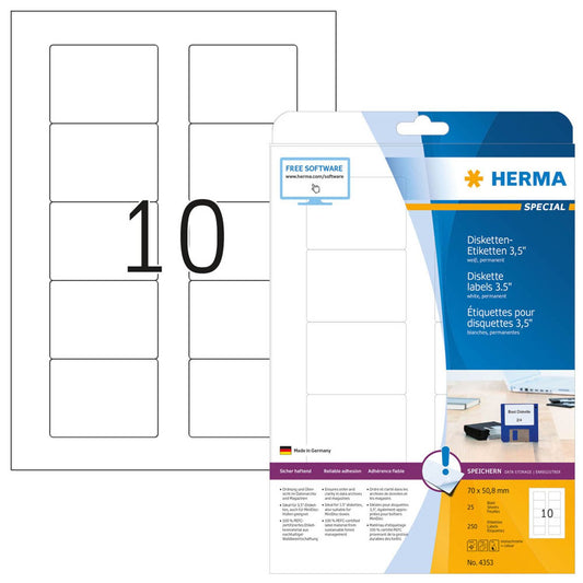 HERMA Disketten-Etiketten weiß | 4353 | 1 Pack = 25 Blatt