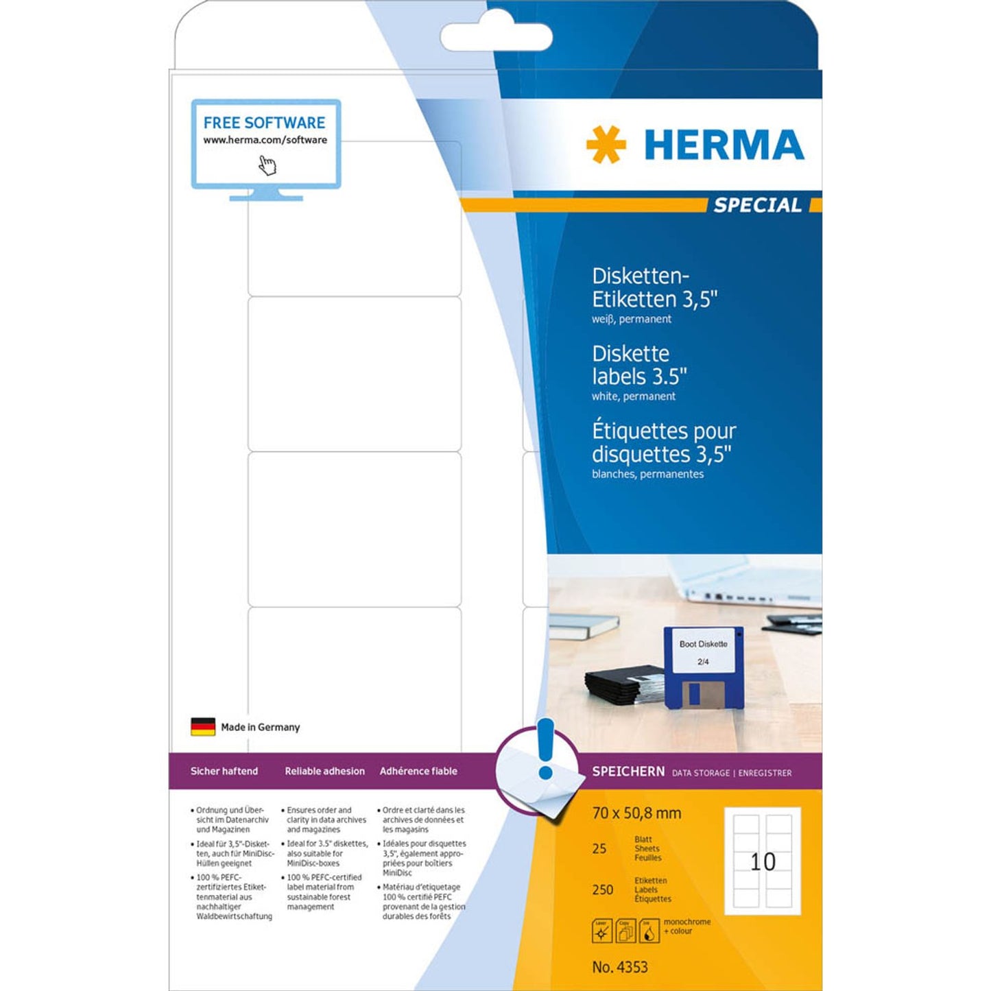HERMA Disketten-Etiketten weiß | 4353 | 1 Pack = 25 Blatt