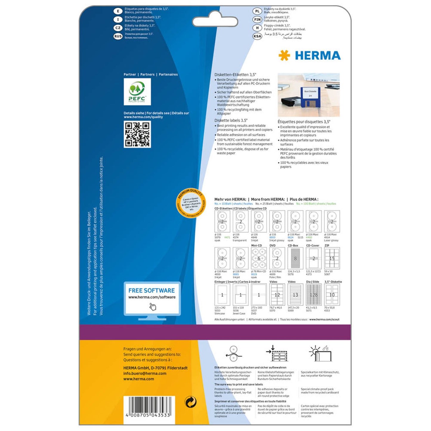 HERMA Disketten-Etiketten weiß | 4353 | 1 Pack = 25 Blatt