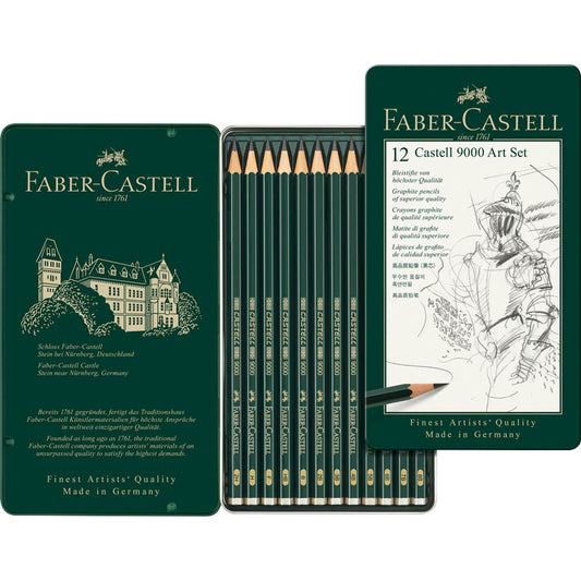 FABER-CASTELL Castell 9000 Art Set Bleistift-Set B, H, HB, 2H, 2B, F, 3B, 4B, 5B, 6B, 7B, 8B grün | 119065 | 1 Pack = 12 St.