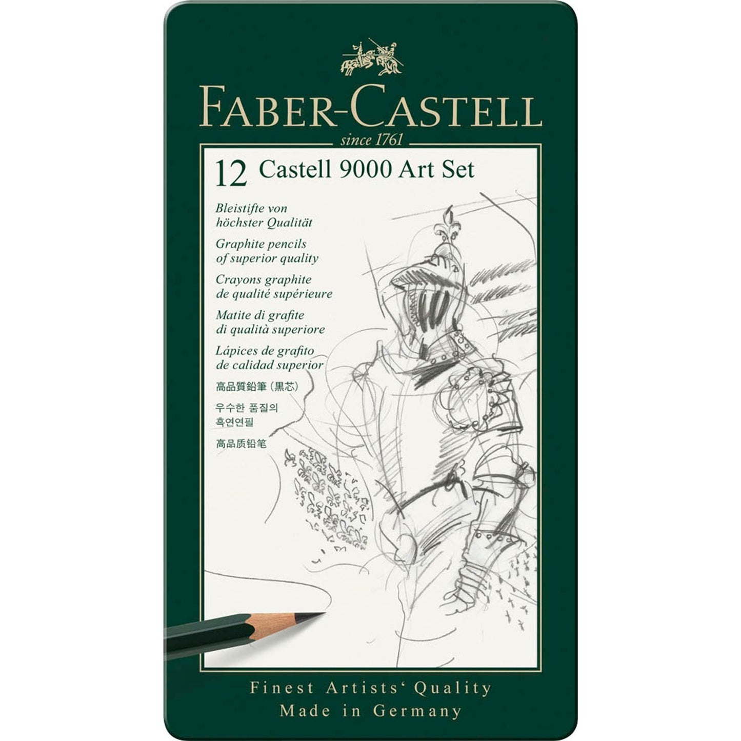 FABER-CASTELL Castell 9000 Art Set Bleistift-Set B, H, HB, 2H, 2B, F, 3B, 4B, 5B, 6B, 7B, 8B grün | 119065 | 1 Pack = 12 St.