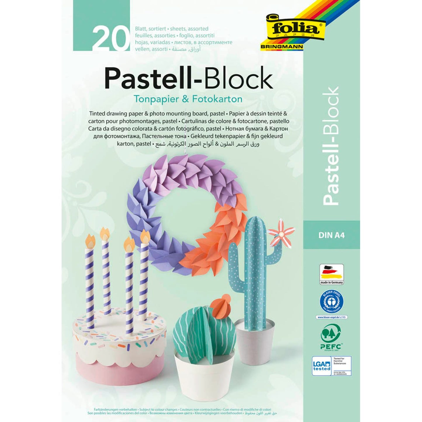 folia Tonpapier farbsortiert 130/300 g/qm | 678 | 1 Block = 20 Blatt