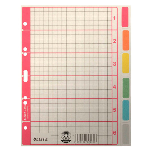 LEITZ Ordnerregister Vollformat 1-6 grau, farbig 6-teilig, 1 Satz | 43500085
