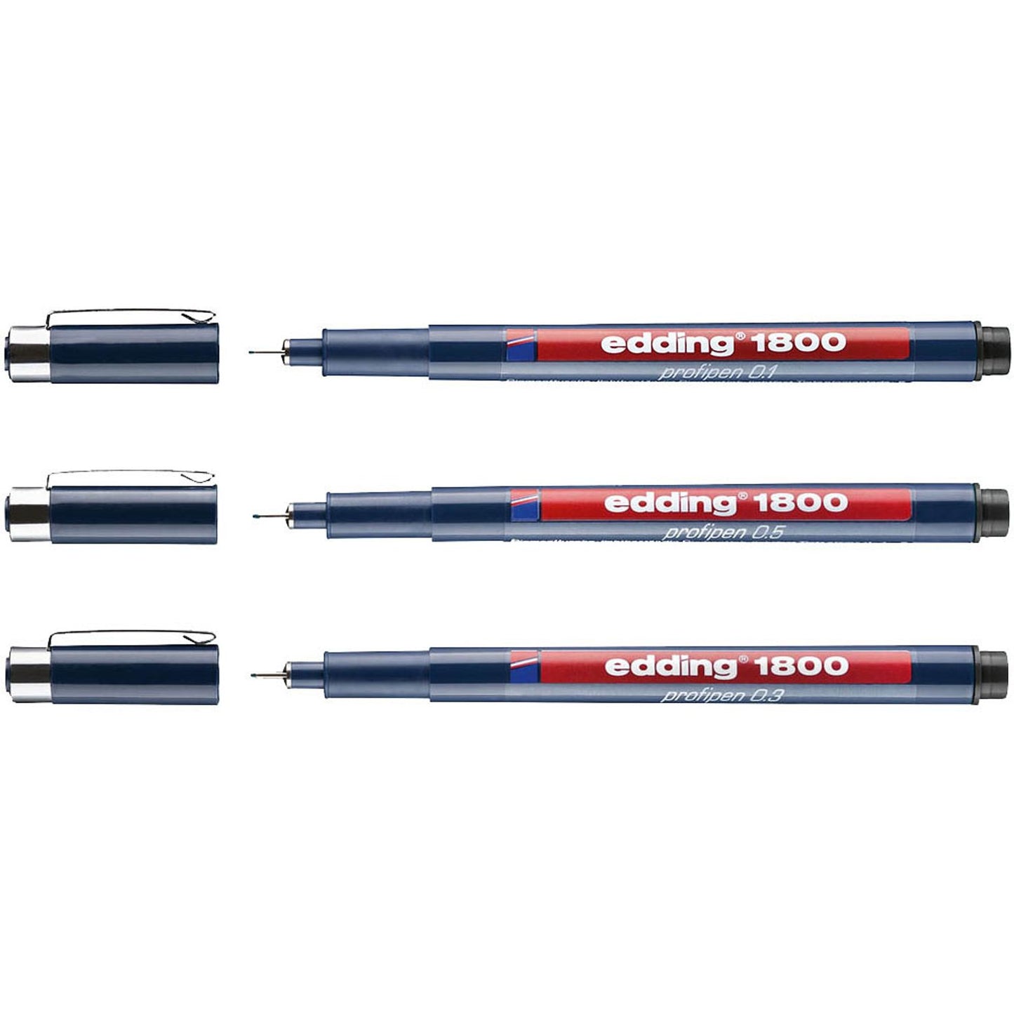 edding 1800 profipen Fineliner schwarz 0,1 + 0,3 + 0,5 mm | 4-1800-3 | 1 Set = 3 St.
