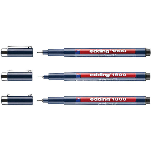 edding 1800 profipen Fineliner schwarz 0,1 + 0,3 + 0,5 mm | 4-1800-3 | 1 Set = 3 St.