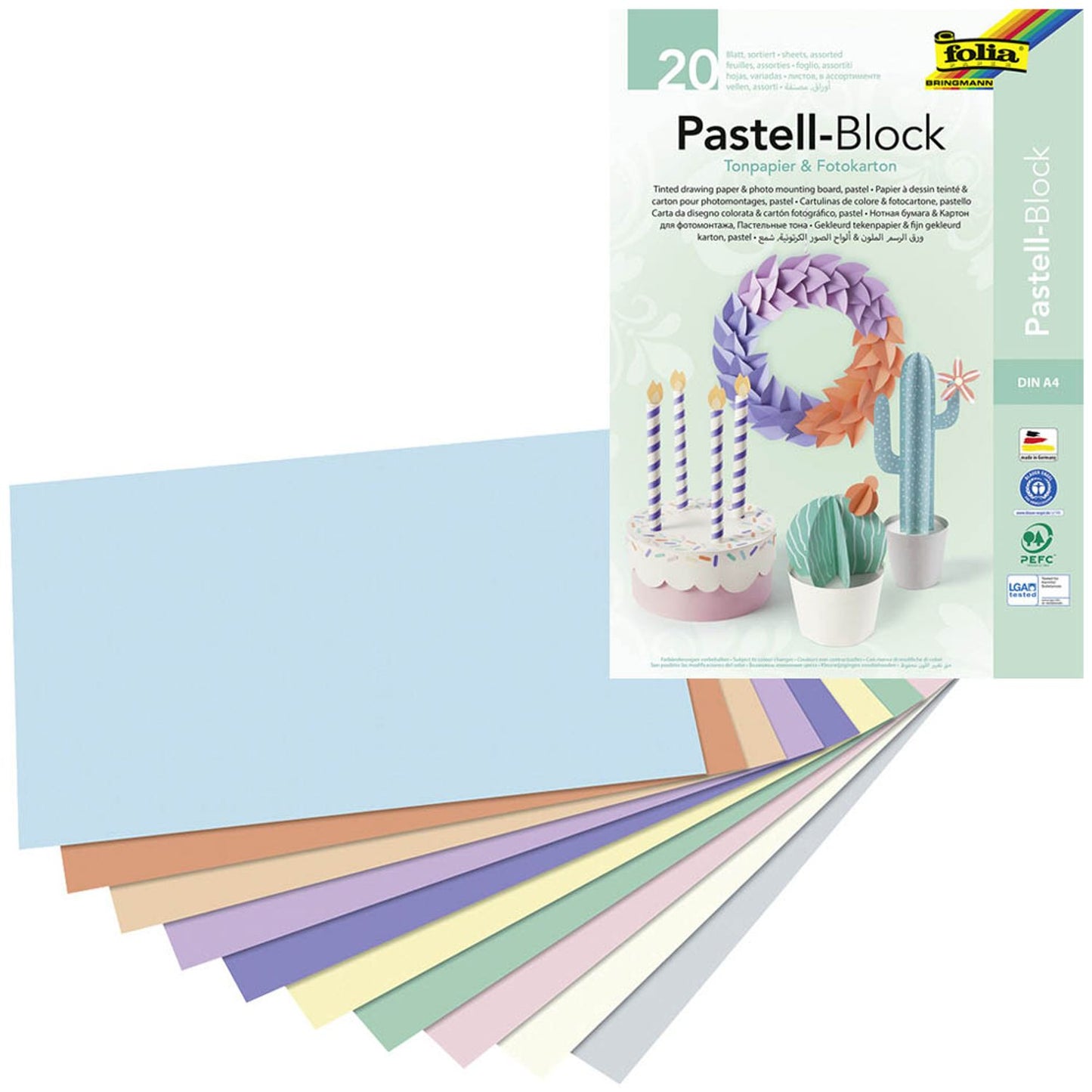 folia Tonpapier farbsortiert 130/300 g/qm | 678 | 1 Block = 20 Blatt