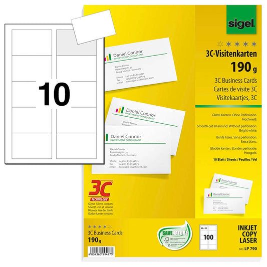 SIGEL Visitenkarten matt weiß 190 g/qm | LP790 | 1 Pack = 100 St.