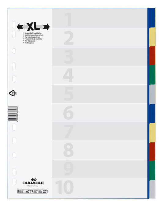 DURABLE Ordnerregister Vollformat, Überbreite blanko blau, gelb, rot, grün, grau, 1 Satz