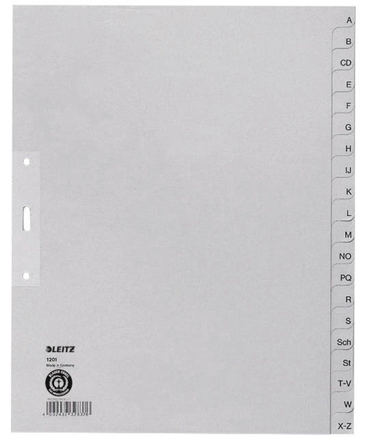 LEITZ Ordnerregister 1220 Vollformat, Überbreite grau 20-teilig
