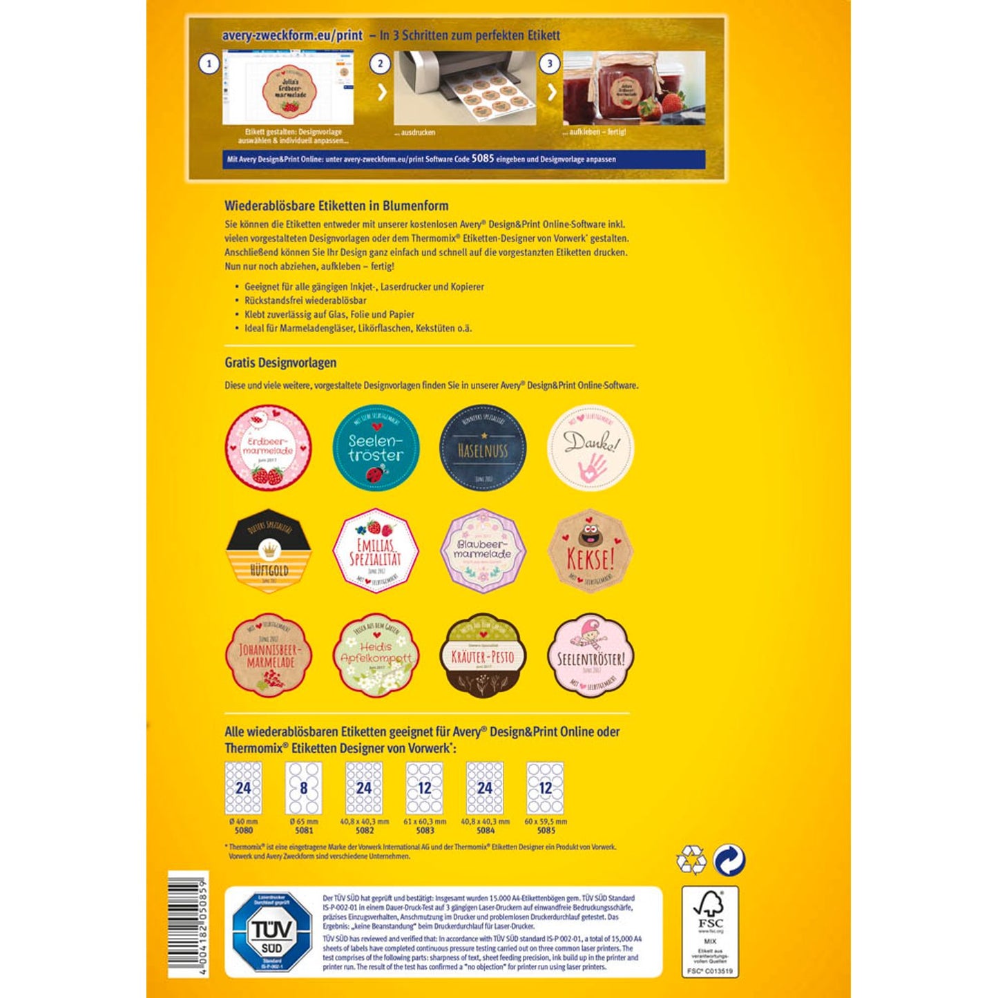 AVERY Zweckform Etiketten weiß 60,0 x 59,5 mm | 5085 | 1 Pack = 10 Blatt