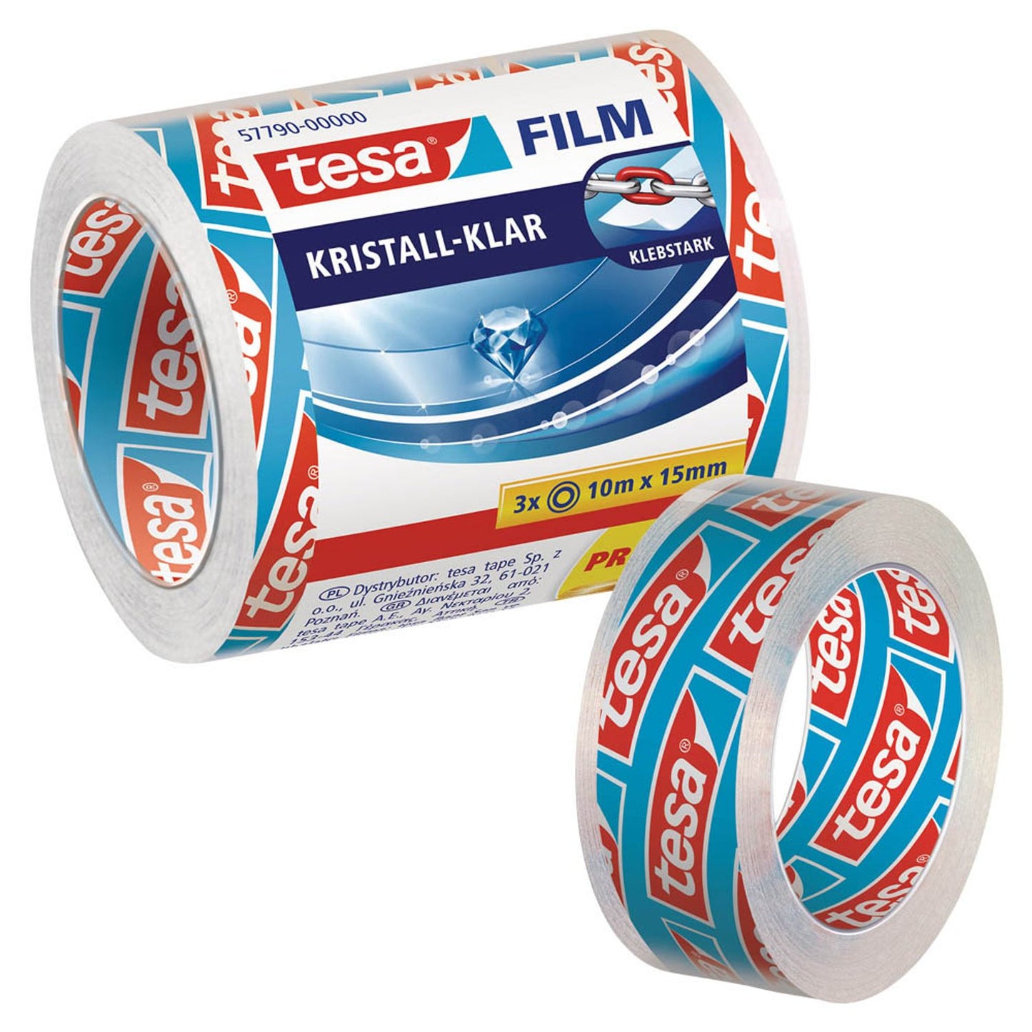 tesa KRISTALL-KLAR Klebefilm transparent 15,0 mm x 10,0 m | 57790-00000-01 | 1 Pack = 3 Rollen