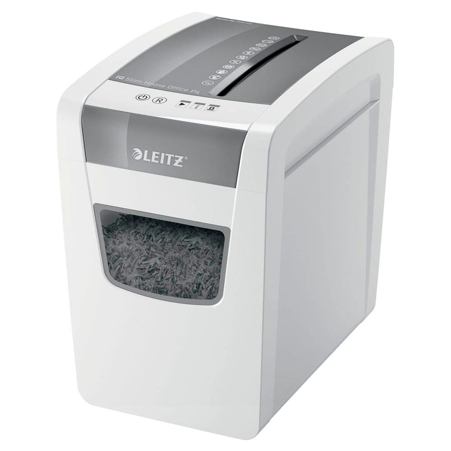 LEITZ IQ Home Office Slim Aktenvernichter mit Partikelschnitt P-4, 4 x 28 mm, bis , weiß | 80010000