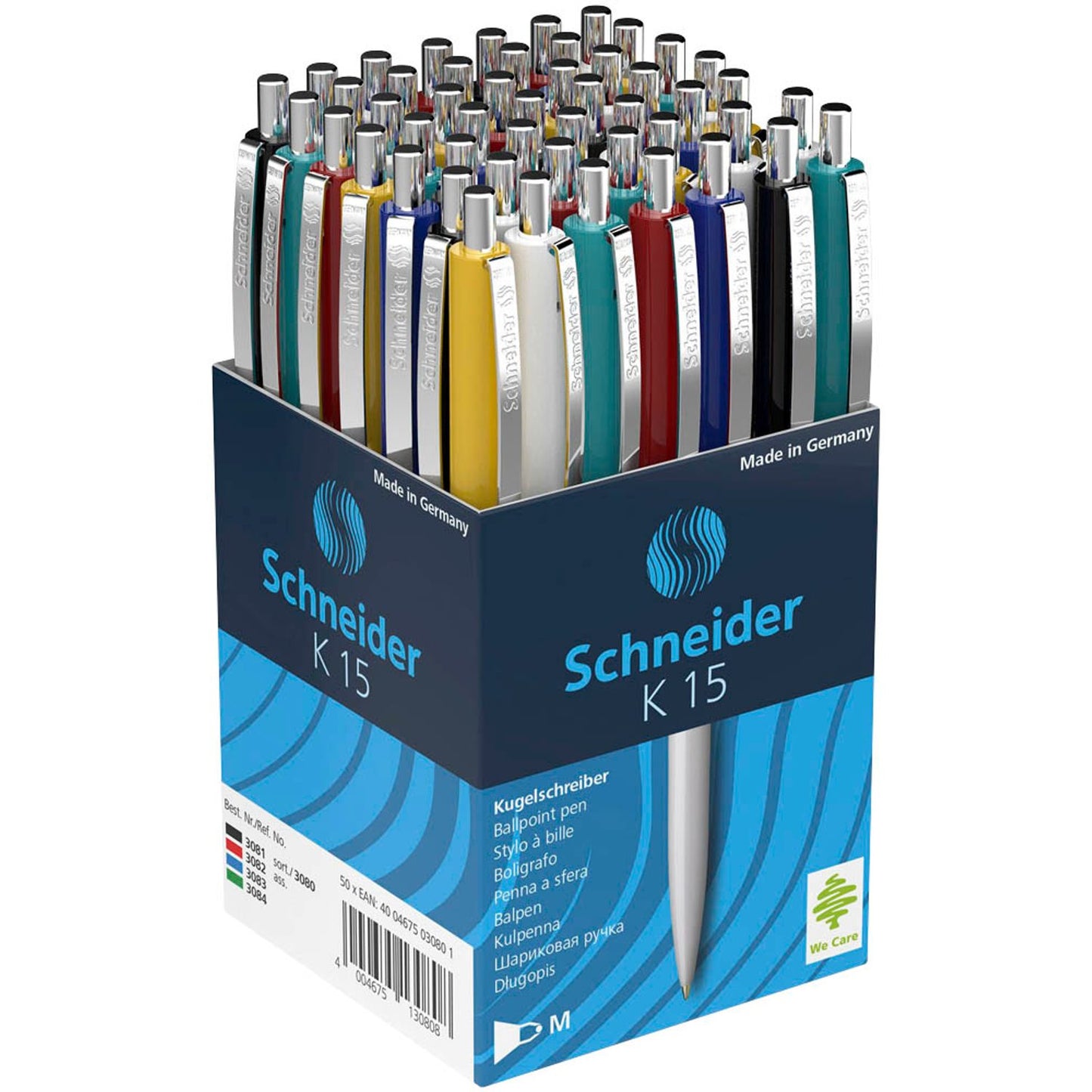 Schneider Kugelschreiber K15 farbsortiert, Schreibfarbe: blau | 3080 | 1 Pack = 50 St.