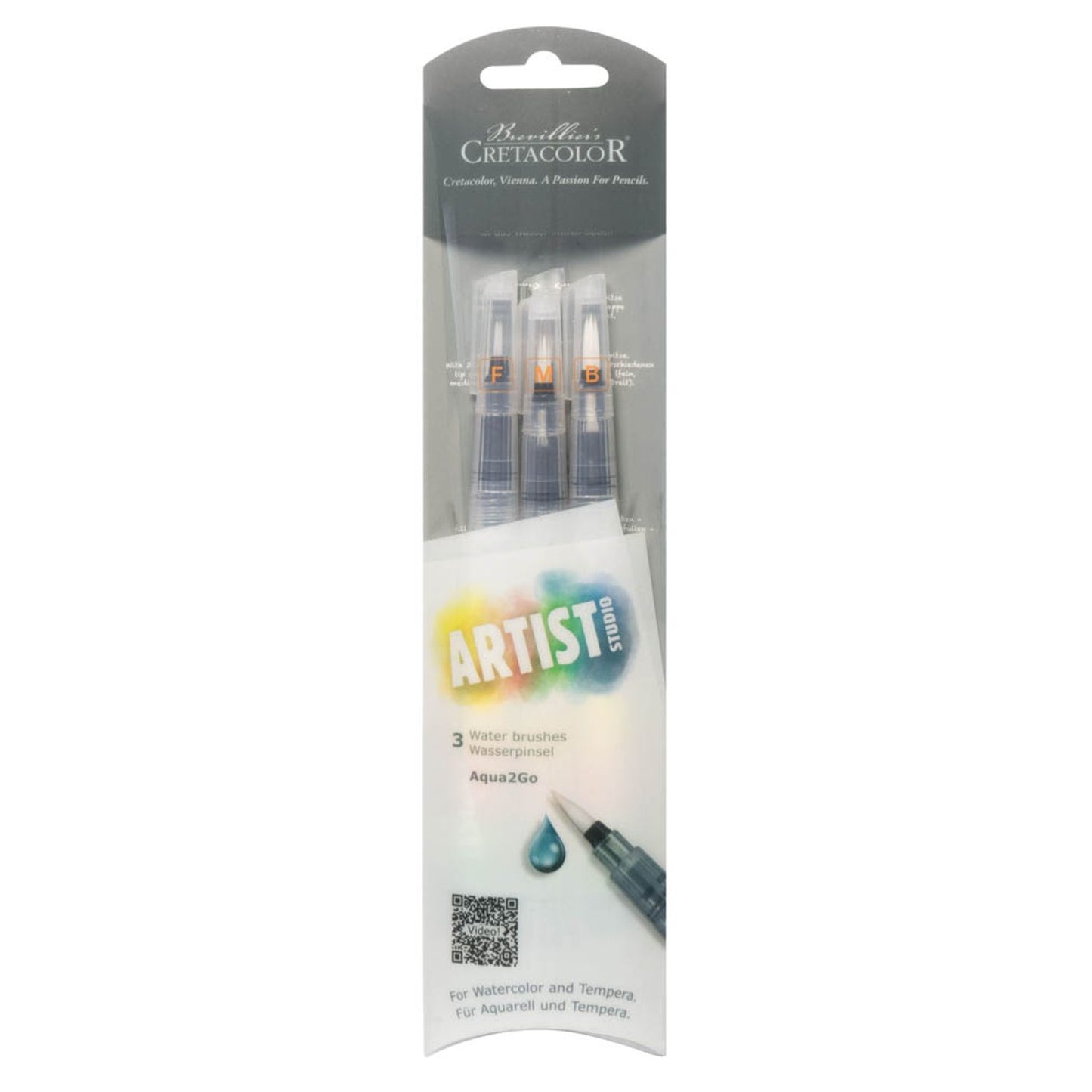 Brevillier's CRETACOLOR Artist Studio Aqua2Go Pinsel-Set, 3-teilig | 430 39 | 1 Pack = 3 St.