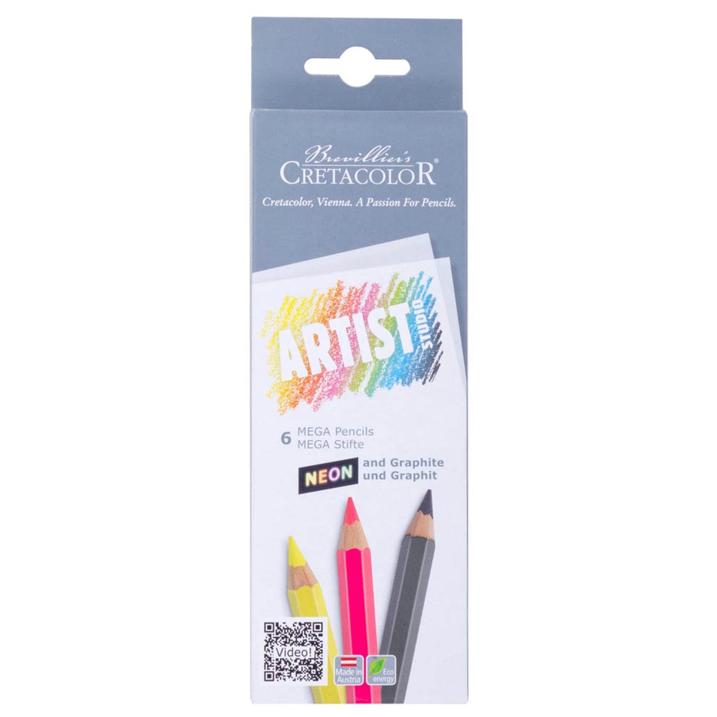 Brevillier's CRETACOLOR Artist Studio MEGA Neon + Graphit Buntstifte farbsortiert | 284 06 | 1 Pack = 6 St.