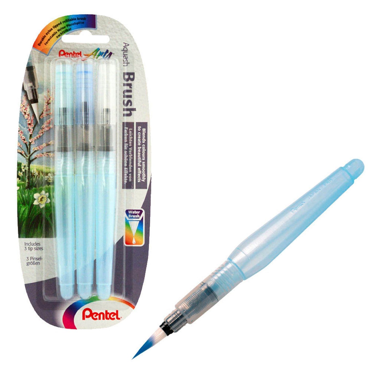 Pentel Aquash Brush Pinsel-Set, 3-teilig | XFRH/3-BFM | 1 Pack = 3 St.