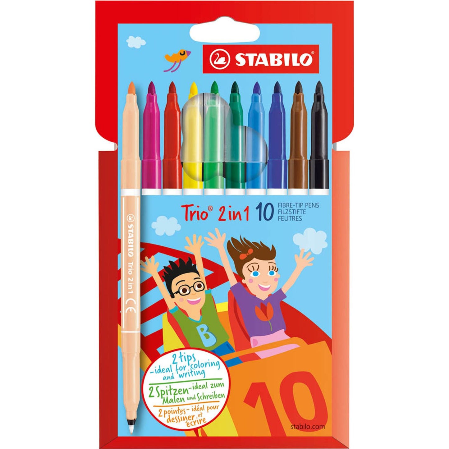 STABILO Trio 2in1 Filzstifte farbsortiert | 222/10-01 | 1 Pack = 10 St.