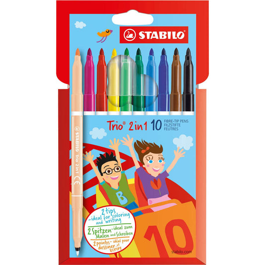 STABILO Trio 2in1 Filzstifte farbsortiert | 222/10-01 | 1 Pack = 10 St.