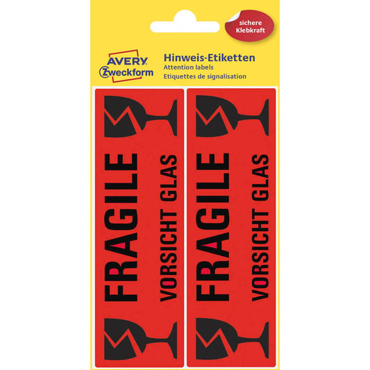 AVERY Zweckform Warnetiketten rot 119,0 x 38,0 mm | 3050 | 1 Pack = 10 Etiketten