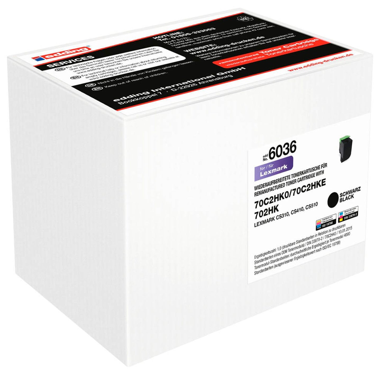 edding EDD-6036 schwarz Toner kompatibel zu LEXMARK 70C2HK0 | 18-6036
