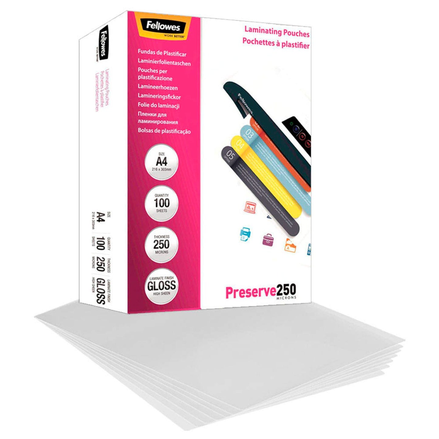 Fellowes Preserve250 Laminierfolien glänzend für A4 250 micron | 5401802 | 1 Pack = 100 St.