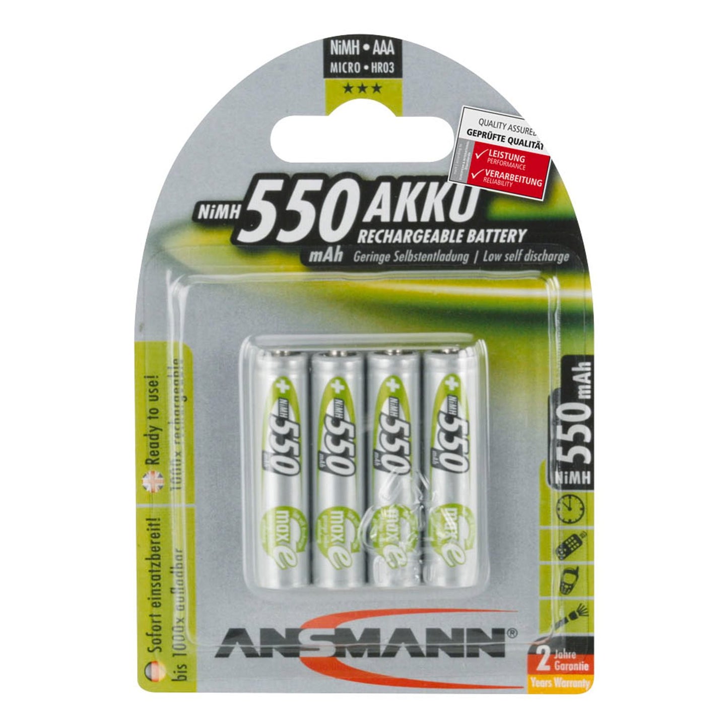 ANSMANN Akkus maxE Micro AAA 550 mAh | 5030772 | 1 Pack = 4 St.