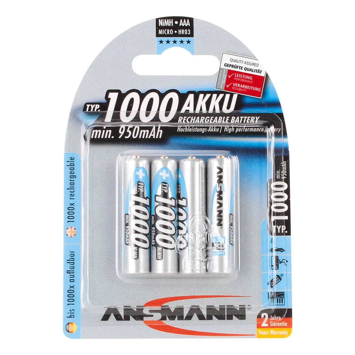 ANSMANN Akkus maxE Micro AAA min. 950 mAh | 5030882 | 1 Pack = 4 St.