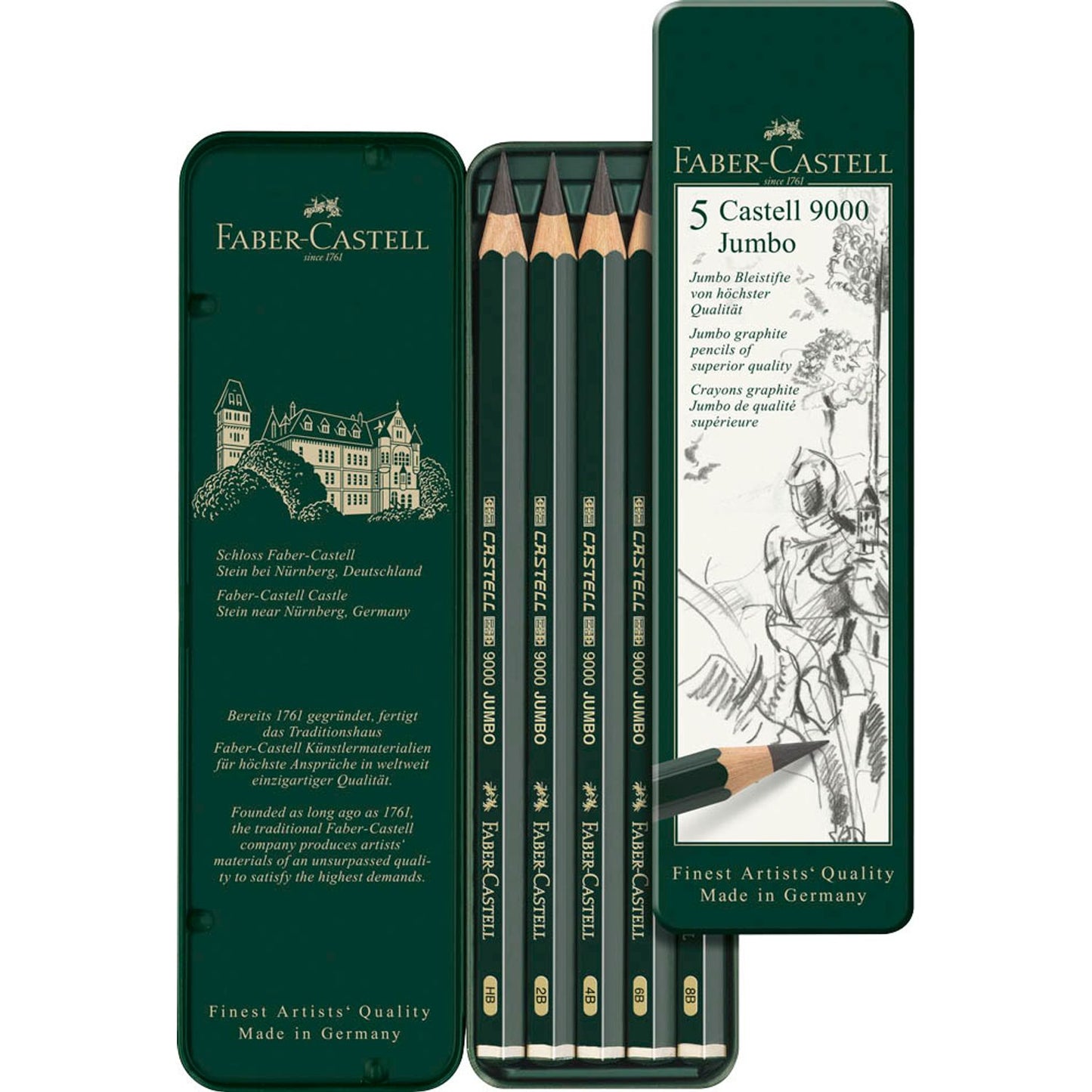 FABER-CASTELL 9000 Jumbo Bleistifte HB, 2B, 4B, 6B, 8B grün | 119305 | 1 Pack = 5 St.