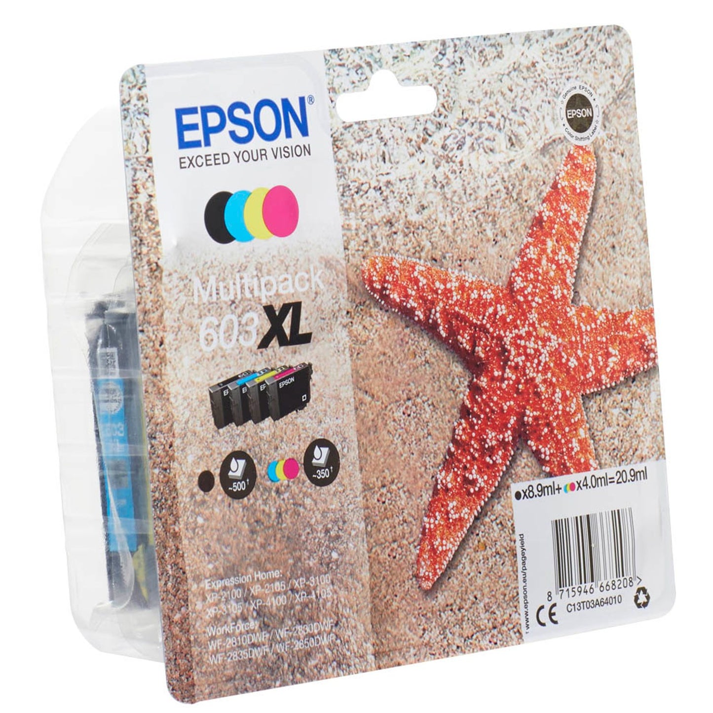 EPSON 603XL/T03A64 schwarz, cyan, magenta, gelb Druckerpatronen, 4er-Set | C13T03A64010 | 1 Pack = 4 St.