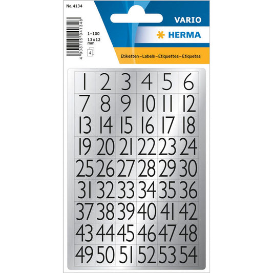 HERMA Klebenummern Zahlen, schwarz, 10x 100 Etiketten | 4134 | 1 Pack = 10 Beutel