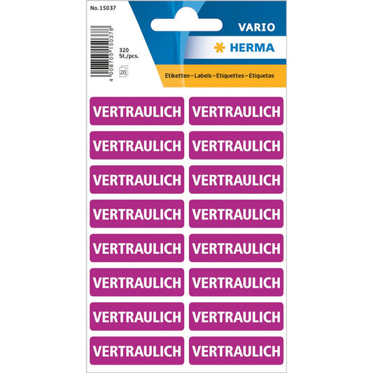 HERMA Hinweisetiketten Vertraulich, lila 40,0 x 12,5 mm, 5x 320 Etiketten | 15037 | 1 Pack = 5 Beutel