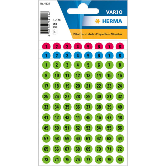 HERMA Klebenummern Zahlen, 10x 160 Etiketten | 4129 | 1 Pack = 10 Beutel