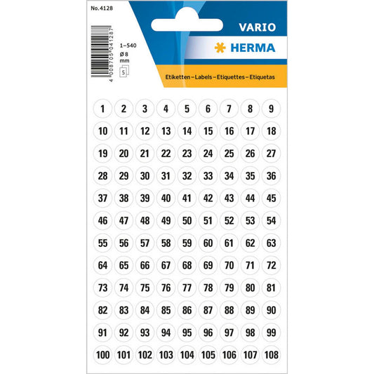 HERMA Klebenummern Zahlen, schwarz, 10x 540 Etiketten | 4128 | 1 Pack = 10 Beutel