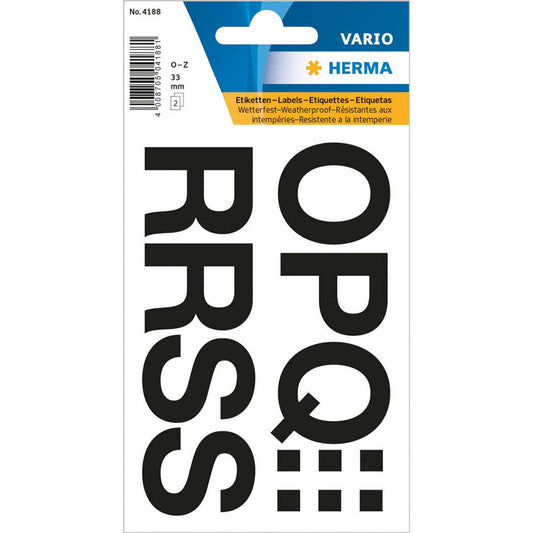 HERMA Klebebuchstaben Buchstaben O-Z, schwarz 33,0 x 33,0 mm, 10x 22 Etiketten | 4188 | 1 Pack = 10 Beutel