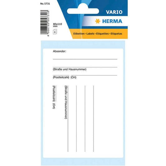 HERMA Adressetiketten weiß 80,0 x 110,0 mm | 5731 | 1 Pack = 10 Beutel