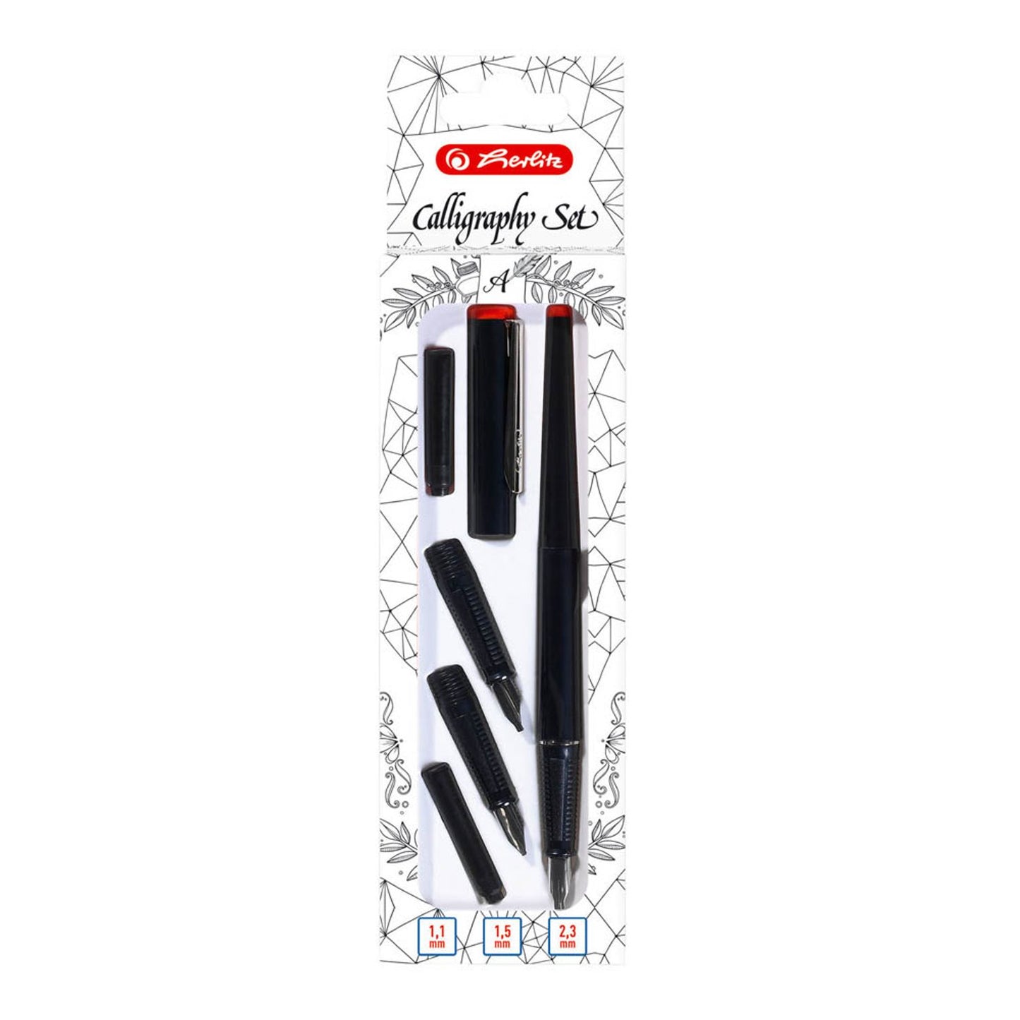 herlitz Patronenfüller schwarz Kalligraphie-Feder 1,1 / 1,5 / 2,3 mm | 300010384 | 1 Set = 3 St.