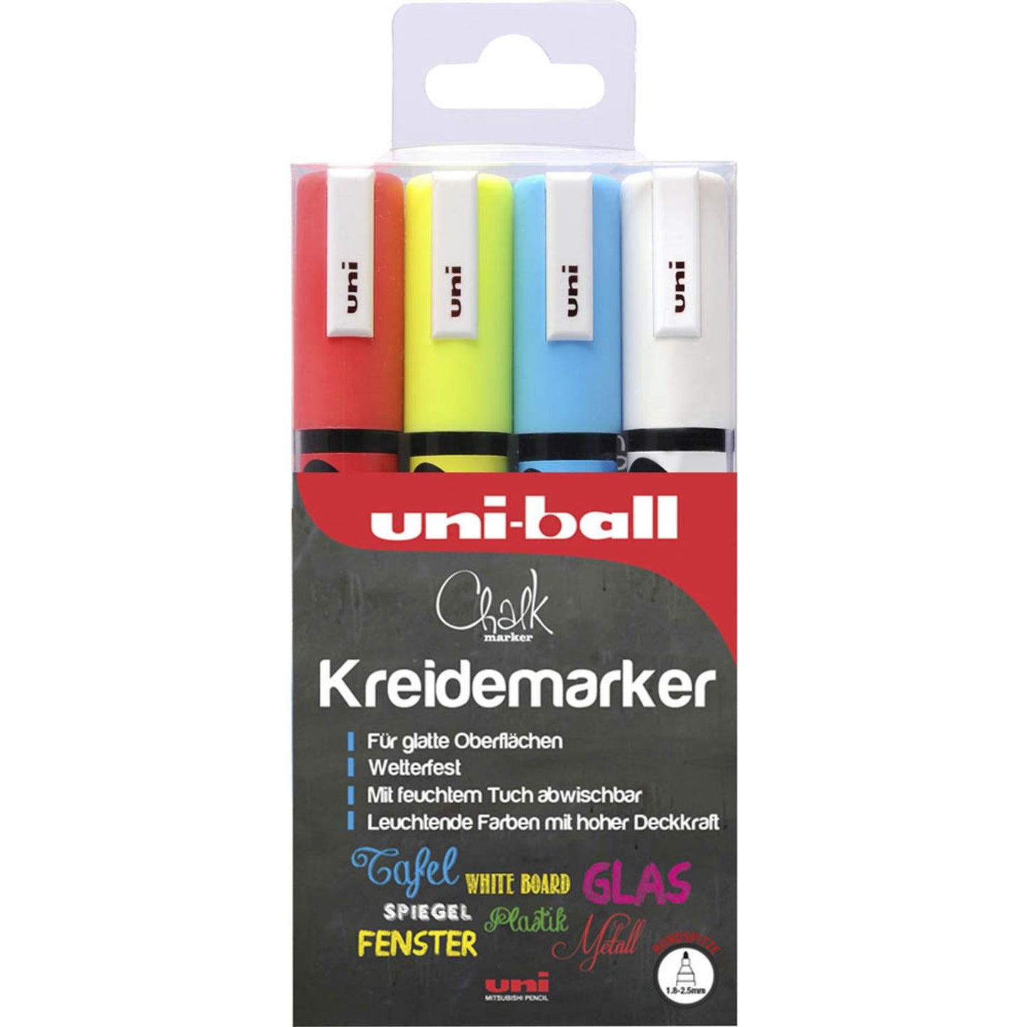 uni-ball Chalk PWE-5M Kreidemarker farbsortiert 1,0 - 2,0 mm | 186203 | 1 Pack = 4 St.