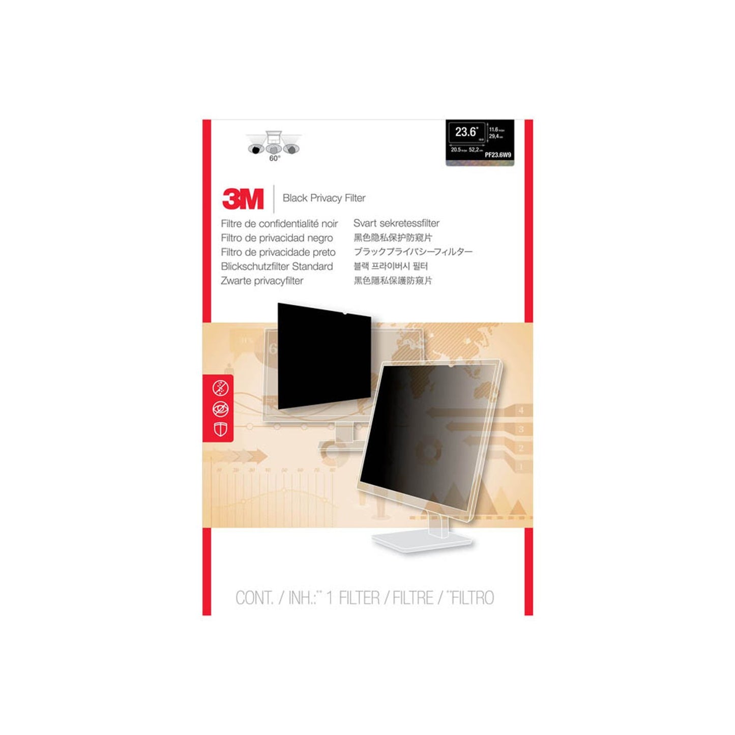 3M PF236W9B Display-Blickschutzfolie für 59,9 cm (23,6 Zoll) | 7100036695