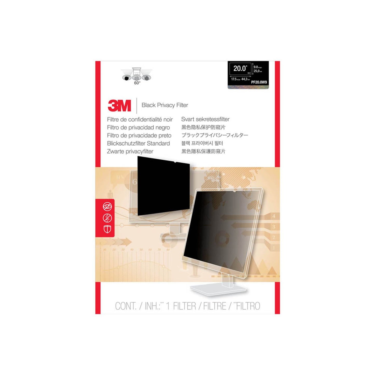 3M PF200W9B Display-Blickschutzfolie für 50,8 cm (20,0 Zoll) | 7000021449