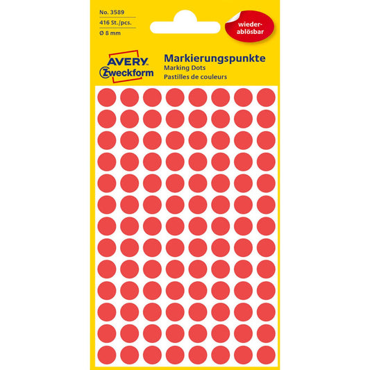 AVERY Zweckform Klebepunkte rot Ø 8,0 mm | 3589 | 1 Pack = 416 St.