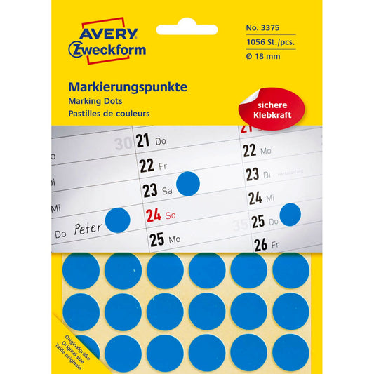 AVERY Zweckform Klebepunkte blau Ø 18,0 mm | 3375 | 1 Pack = 1.056 St.